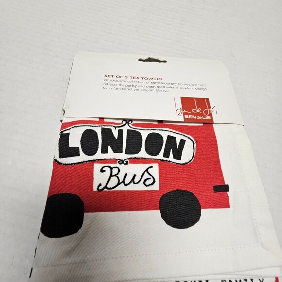New Ben de LISI Set 3 Tea Towels White Black Red London Bus Downing Street Royal - Picture 12 of 12